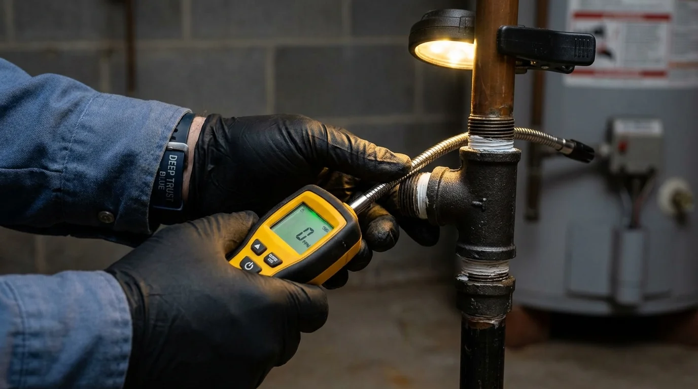 Gas leak detection with electronic sniffer by Johns Plumbing LLC in Silver Creek