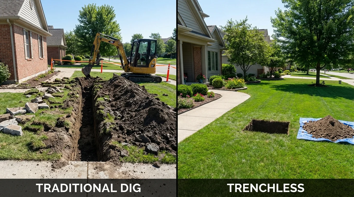 Trenchless sewer repair with minimal yard damage versus traditional excavation in Silver Creek, NY